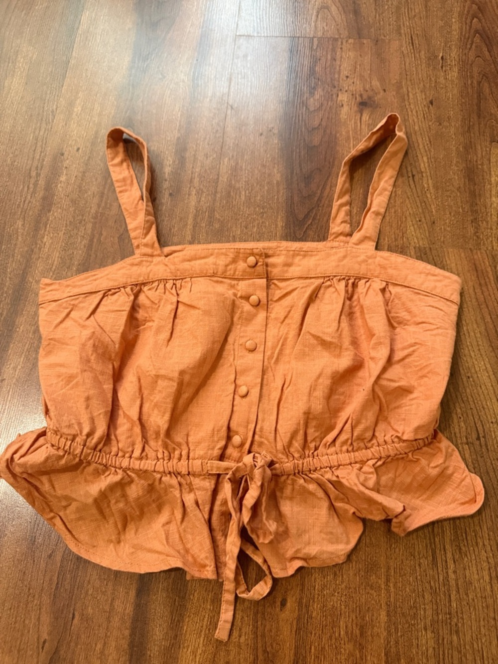 Women’s Rust Orange Button-Front Drawstring Cami Top